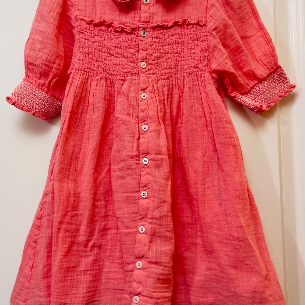 Emile et Ida Pink Ruffled Sundress with Peter Pan Collar